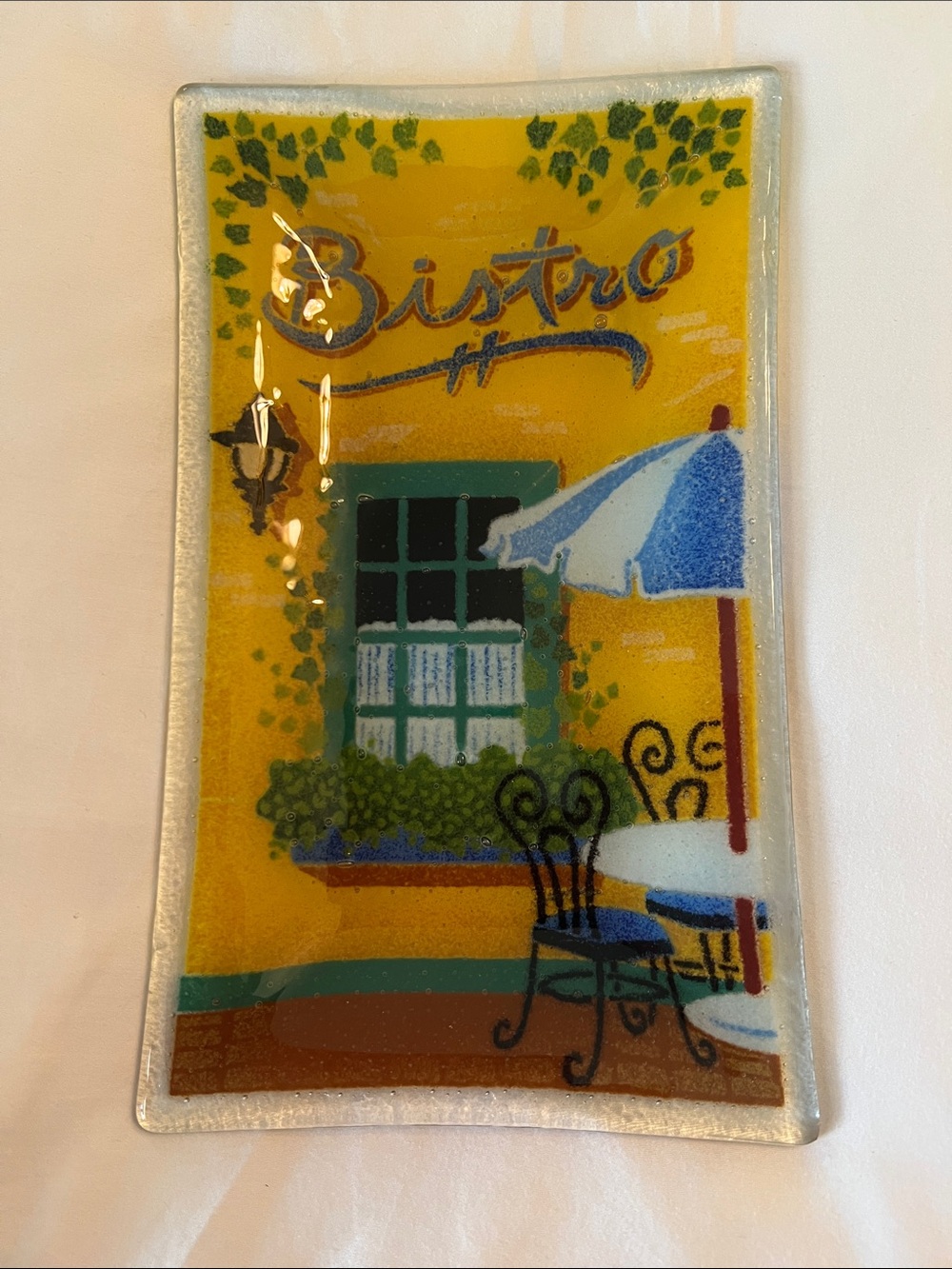 Bistro Decorative Glass Trinket Tray in Yellow and Blue- Peggy Karr